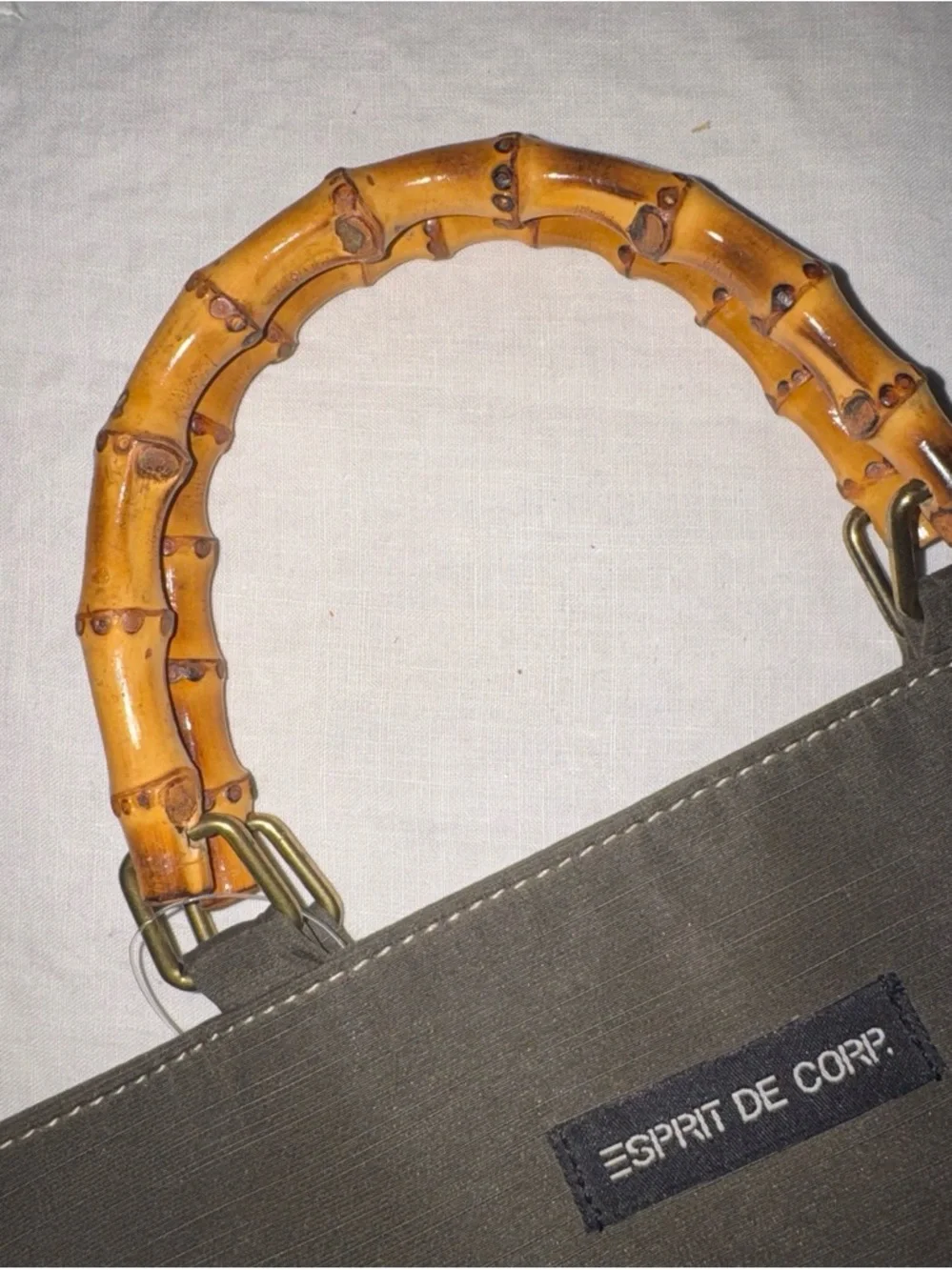 Esprit Olive Green Tote with Bamboo-Style Handles